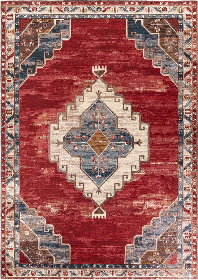 Red and Navy Blue 10' x 14' 1 Outdoor Traditional Rectangle Area Rug Weather Resistant for Patio, Deck, Terrace, Balcony, Porch Classical Design Outside Carpet for Sale at Rug Engine