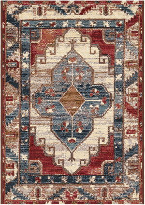 Red and Navy Blue 2' x 3' 1 Outdoor Traditional Rectangle Area Rug Weather Resistant for Patio, Deck, Terrace, Balcony, Porch Classical Design Outside Carpet for Sale at Rug Engine