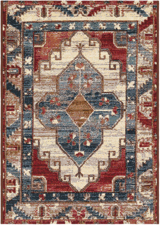 Red and Navy Blue 2' x 3' 1 Outdoor Traditional Rectangle Area Rug Weather Resistant for Patio, Deck, Terrace, Balcony, Porch Classical Design Outside Carpet for Sale at Rug Engine
