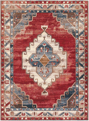 Red and Navy Blue 5' 1 x 7' 1 Outdoor Traditional Rectangle Area Rug Weather Resistant for Patio, Deck, Terrace, Balcony, Porch Classical Design Outside Carpet for Sale at Rug Engine