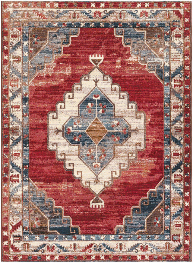 Red and Navy Blue 5' 1 x 7' 1 Outdoor Traditional Rectangle Area Rug Weather Resistant for Patio, Deck, Terrace, Balcony, Porch Classical Design Outside Carpet for Sale at Rug Engine