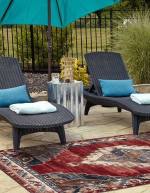 Red and Navy Blue 7' 10 x 10' Outdoor Traditional Rectangle Area Rug Weather Resistant for Patio, Deck, Terrace, Balcony, Porch Classical Design Outside Carpet for Sale at Rug Engine