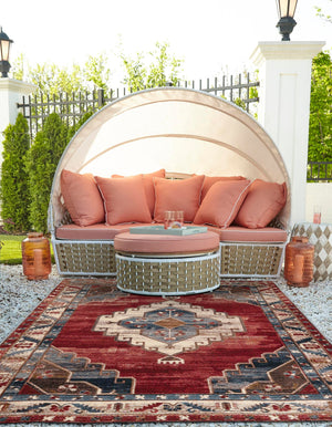 Red and Navy Blue 7' 10 x 10' Outdoor Traditional Rectangle Area Rug Weather Resistant for Patio, Deck, Terrace, Balcony, Porch Classical Design Outside Carpet for Sale at Rug Engine