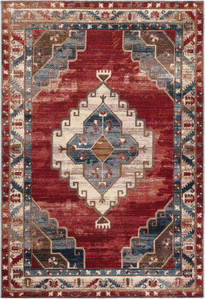 Red and Navy Blue 5' 1 x 8' Outdoor Traditional Rectangle Area Rug Weather Resistant for Patio, Deck, Terrace, Balcony, Porch Classical Design Outside Carpet for Sale at Rug Engine