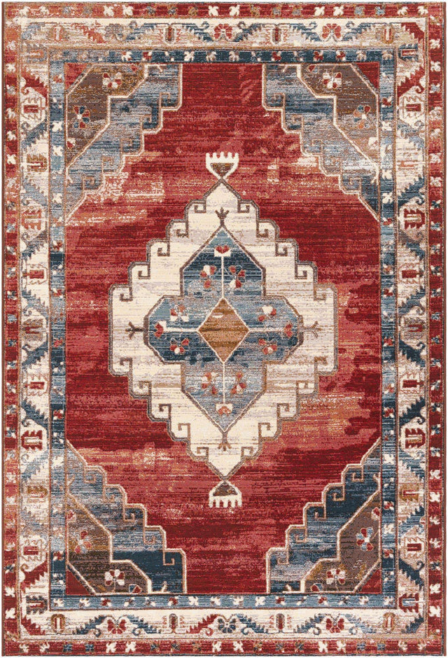 Red and Navy Blue 6' 1 x 9' Outdoor Traditional Rectangle Area Rug Weather Resistant for Patio, Deck, Terrace, Balcony, Porch Classical Design Outside Carpet for Sale at Rug Engine