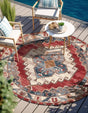 Red and Navy Blue 3' 1 x 3' 1 Outdoor Traditional Round Area Rug Weather Resistant for Patio, Deck, Terrace, Balcony, Porch Classical Design Outside Carpet for Sale at Rug Engine