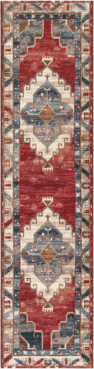Red and Navy Blue 2' x 8' Outdoor Traditional Runner Area Rug Weather Resistant for Patio, Deck, Terrace, Balcony, Porch Classical Design Outside Carpet for Sale at Rug Engine
