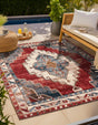 Red and Navy Blue 10' x 10' Outdoor Traditional Square Area Rug Weather Resistant for Patio, Deck, Terrace, Balcony, Porch Classical Design Outside Carpet for Sale at Rug Engine