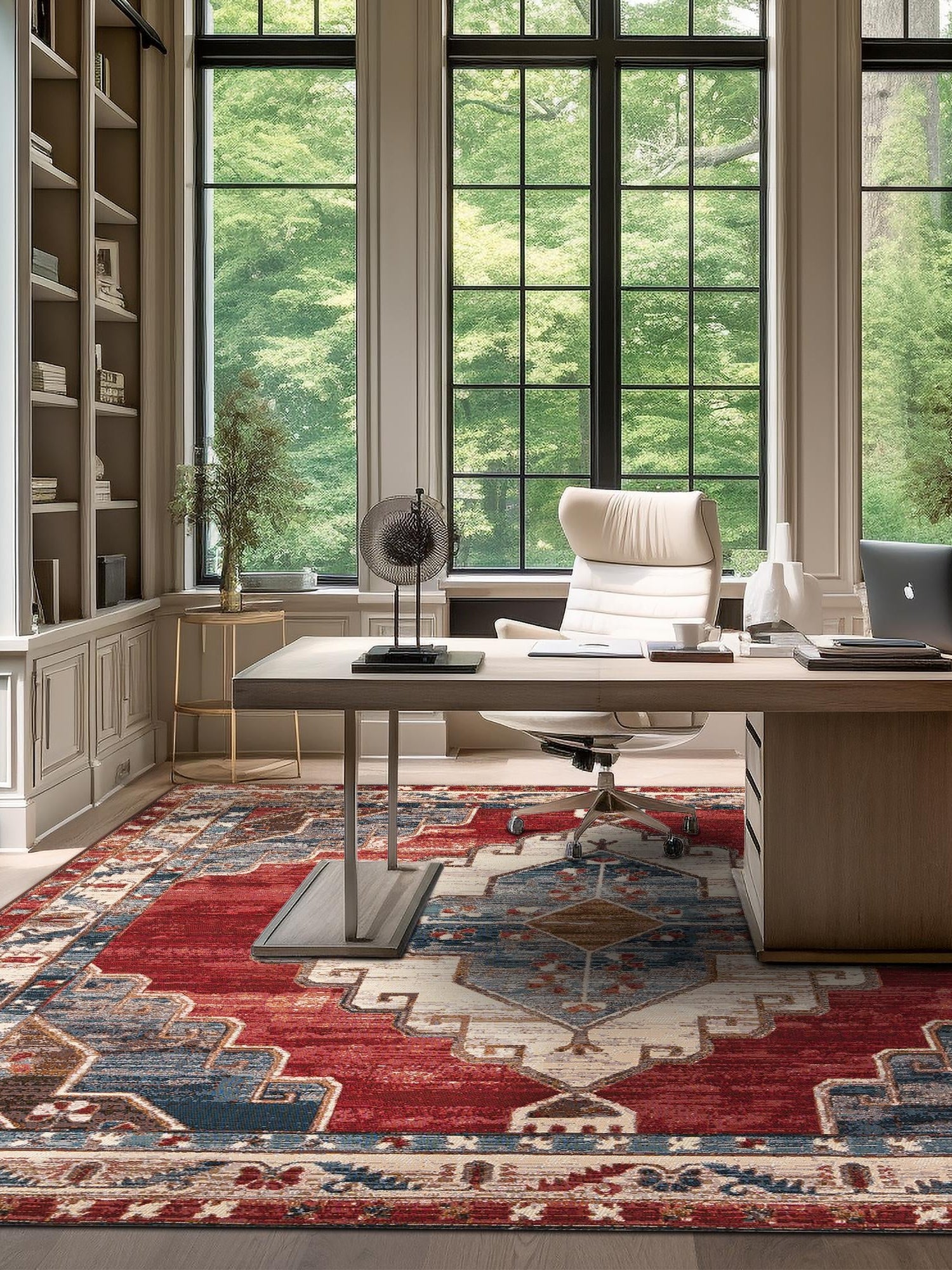 Red and Navy Blue 10' x 10' Outdoor Traditional Square Area Rug Weather Resistant for Patio, Deck, Terrace, Balcony, Porch Classical Design Outside Carpet for Sale at Rug Engine