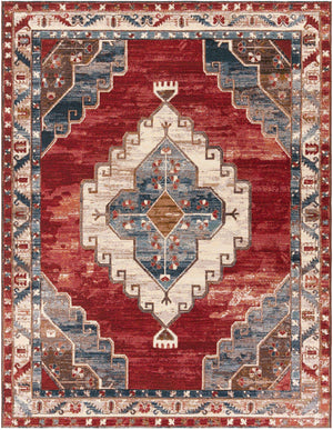Red and Navy Blue 7' 10 x 10' Outdoor Traditional Rectangle Area Rug Weather Resistant for Patio, Deck, Terrace, Balcony, Porch Classical Design Outside Carpet for Sale at Rug Engine