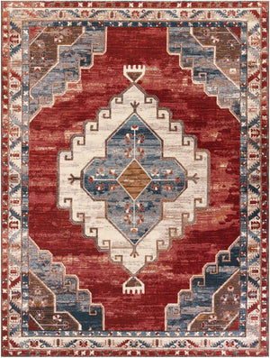 Red and Navy Blue 9' x 12' Outdoor Traditional Rectangle Area Rug Weather Resistant for Patio, Deck, Terrace, Balcony, Porch Classical Design Outside Carpet for Sale at Rug Engine
