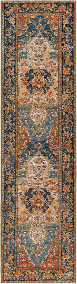 Navy Blue and Rust Red 2' 7 x 10' Outdoor Traditional Runner Area Rug Weather Resistant for Patio, Deck, Terrace, Balcony, Porch Classical Design Outside Carpet for Sale at Rug Engine