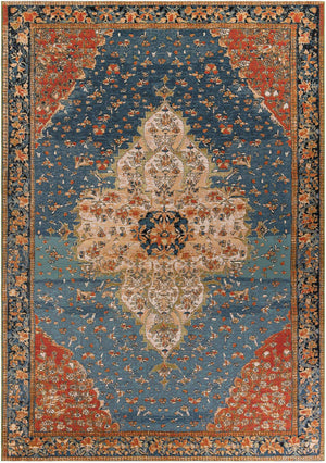 Navy Blue and Rust Red 10' x 14' 1 Outdoor Traditional Rectangle Area Rug Weather Resistant for Patio, Deck, Terrace, Balcony, Porch Classical Design Outside Carpet for Sale at Rug Engine