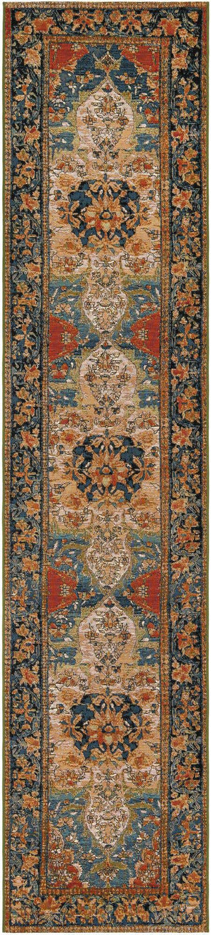 Navy Blue and Rust Red 2' 7 x 12' Outdoor Traditional Runner Area Rug Weather Resistant for Patio, Deck, Terrace, Balcony, Porch Classical Design Outside Carpet for Sale at Rug Engine