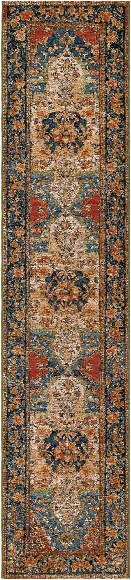 Navy Blue and Rust Red 2' 7 x 12' Outdoor Traditional Runner Area Rug Weather Resistant for Patio, Deck, Terrace, Balcony, Porch Classical Design Outside Carpet for Sale at Rug Engine