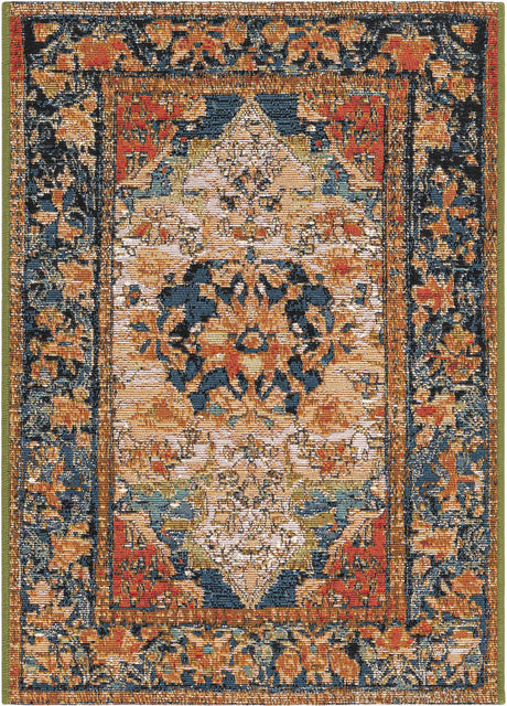 Navy Blue and Rust Red 2' x 3' 1 Outdoor Traditional Rectangle Rug