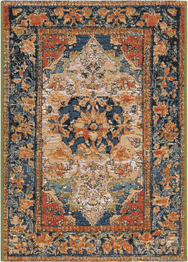 Navy Blue and Rust Red 2' x 3' 1 Outdoor Traditional Rectangle Rug