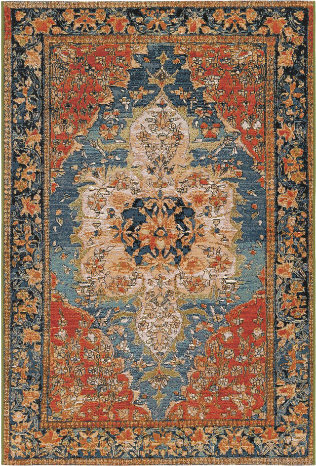 Navy Blue and Rust Red 4' 1 x 6' 1 Outdoor Traditional Rectangle Area Rug Weather Resistant for Patio, Deck, Terrace, Balcony, Porch Classical Design Outside Carpet for Sale at Rug Engine