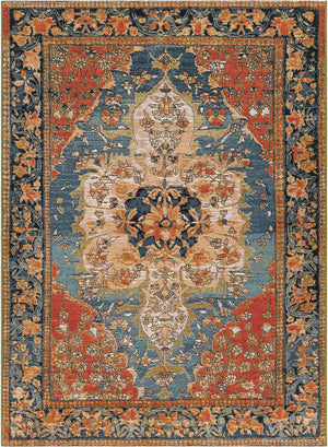 Navy Blue and Rust Red 5' 1 x 7' 1 Outdoor Traditional Rectangle Area Rug Weather Resistant for Patio, Deck, Terrace, Balcony, Porch Classical Design Outside Carpet for Sale at Rug Engine