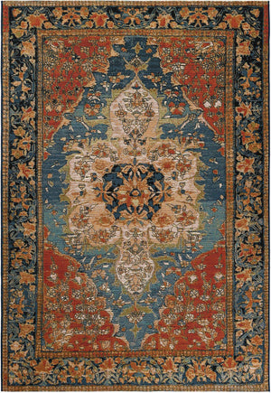 Navy Blue and Rust Red 5' 1 x 8' Outdoor Traditional Rectangle Area Rug Weather Resistant for Patio, Deck, Terrace, Balcony, Porch Classical Design Outside Carpet for Sale at Rug Engine