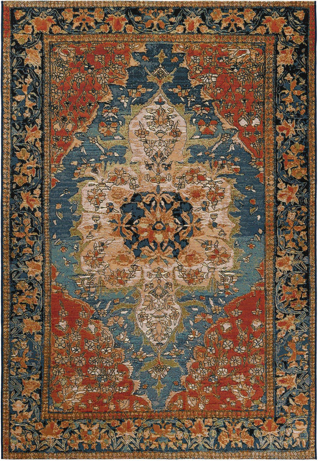 Navy Blue and Rust Red 5' 1 x 8' Outdoor Traditional Rectangle Area Rug Weather Resistant for Patio, Deck, Terrace, Balcony, Porch Classical Design Outside Carpet for Sale at Rug Engine
