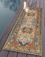 Navy Blue and Rust Red 2' 7 x 12' Outdoor Traditional Runner Area Rug Weather Resistant for Patio, Deck, Terrace, Balcony, Porch Classical Design Outside Carpet for Sale at Rug Engine