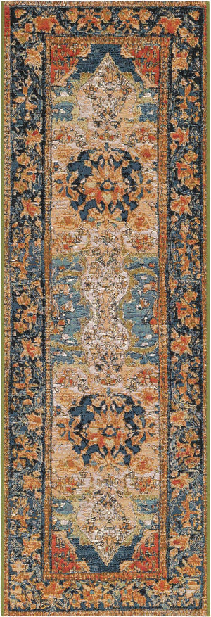 Navy Blue and Rust Red 2' x 6' 1 Outdoor Traditional Runner Area Rug Weather Resistant for Patio, Deck, Terrace, Balcony, Porch Classical Design Outside Carpet for Sale at Rug Engine