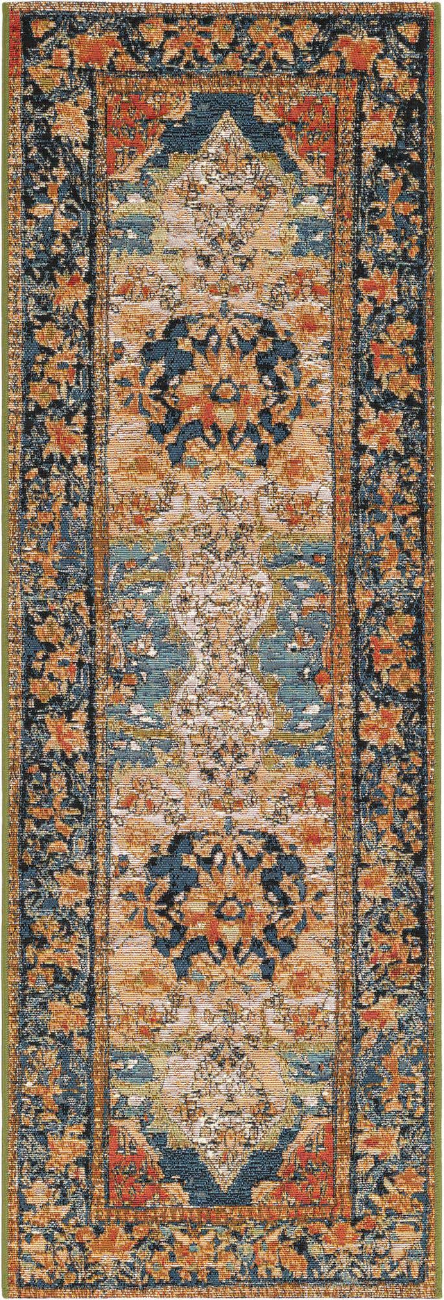 Navy Blue and Rust Red 2' x 6' 1 Outdoor Traditional Runner Area Rug Weather Resistant for Patio, Deck, Terrace, Balcony, Porch Classical Design Outside Carpet for Sale at Rug Engine