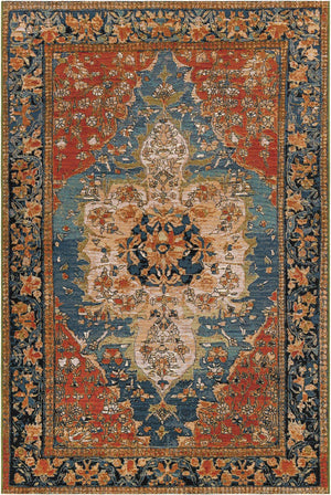 Navy Blue and Rust Red 6' 1 x 9' Outdoor Traditional Rectangle Rug