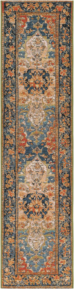 Navy Blue and Rust Red 2' x 8' Outdoor Traditional Runner Area Rug Weather Resistant for Patio, Deck, Terrace, Balcony, Porch Classical Design Outside Carpet for Sale at Rug Engine