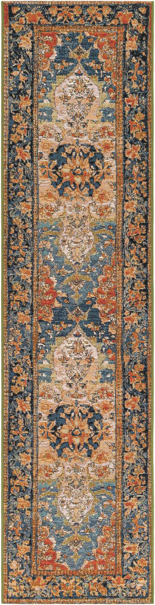 Navy Blue and Rust Red 2' x 8' Outdoor Traditional Runner Area Rug Weather Resistant for Patio, Deck, Terrace, Balcony, Porch Classical Design Outside Carpet for Sale at Rug Engine