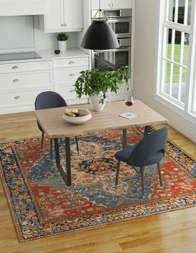 Navy Blue and Rust Red 10' x 10' Outdoor Traditional Square Area Rug Weather Resistant for Patio, Deck, Terrace, Balcony, Porch Classical Design Outside Carpet for Sale at Rug Engine
