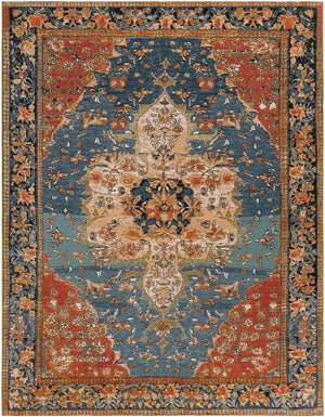 Navy Blue and Rust Red 7' 10 x 10' Outdoor Traditional Rectangle Area Rug Weather Resistant for Patio, Deck, Terrace, Balcony, Porch Classical Design Outside Carpet for Sale at Rug Engine