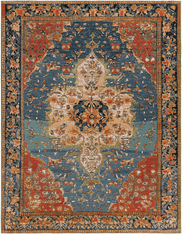 Navy Blue and Rust Red 7' 10 x 10' Outdoor Traditional Rectangle Area Rug Weather Resistant for Patio, Deck, Terrace, Balcony, Porch Classical Design Outside Carpet for Sale at Rug Engine