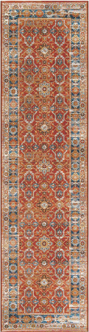 Antique Red 2' 7 x 10' Outdoor Traditional Runner Area Rug Weather Resistant for Patio, Deck, Terrace, Balcony, Porch Classical Design Outside Carpet for Sale at Rug Engine