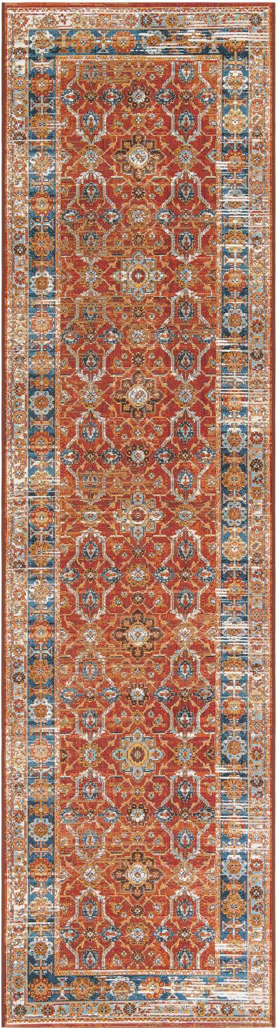 Antique Red 2' 7 x 10' Outdoor Traditional Runner Area Rug Weather Resistant for Patio, Deck, Terrace, Balcony, Porch Classical Design Outside Carpet for Sale at Rug Engine