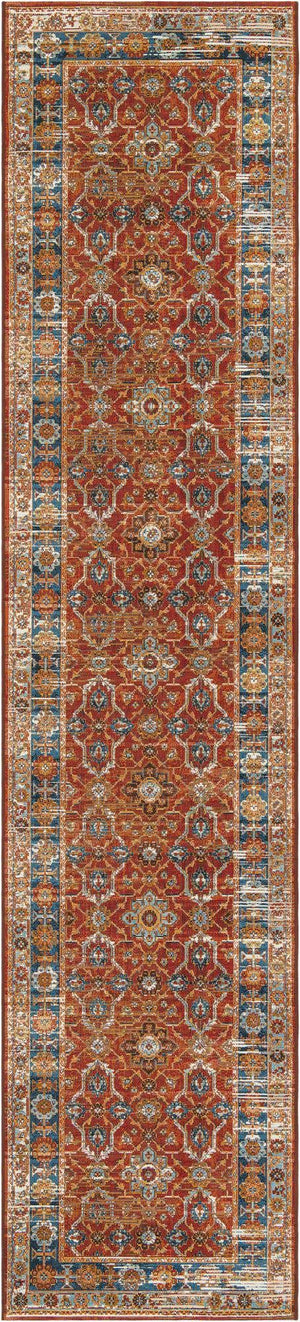 Antique Red 2' 7 x 12' Outdoor Traditional Runner Area Rug Weather Resistant for Patio, Deck, Terrace, Balcony, Porch Classical Design Outside Carpet for Sale at Rug Engine
