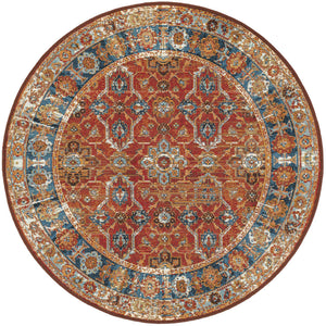 Antique Red 3' 1 x 3' 1 Outdoor Traditional Round Area Rug Weather Resistant for Patio, Deck, Terrace, Balcony, Porch Classical Design Outside Carpet for Sale at Rug Engine