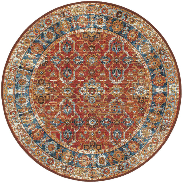 Antique Red 3' 1 x 3' 1 Outdoor Traditional Round Area Rug Weather Resistant for Patio, Deck, Terrace, Balcony, Porch Classical Design Outside Carpet for Sale at Rug Engine