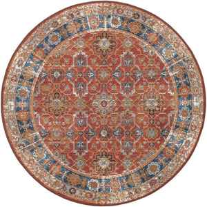 Antique Red 4' 1 x 4' 1 Outdoor Traditional Round Area Rug Weather Resistant for Patio, Deck, Terrace, Balcony, Porch Classical Design Outside Carpet for Sale at Rug Engine