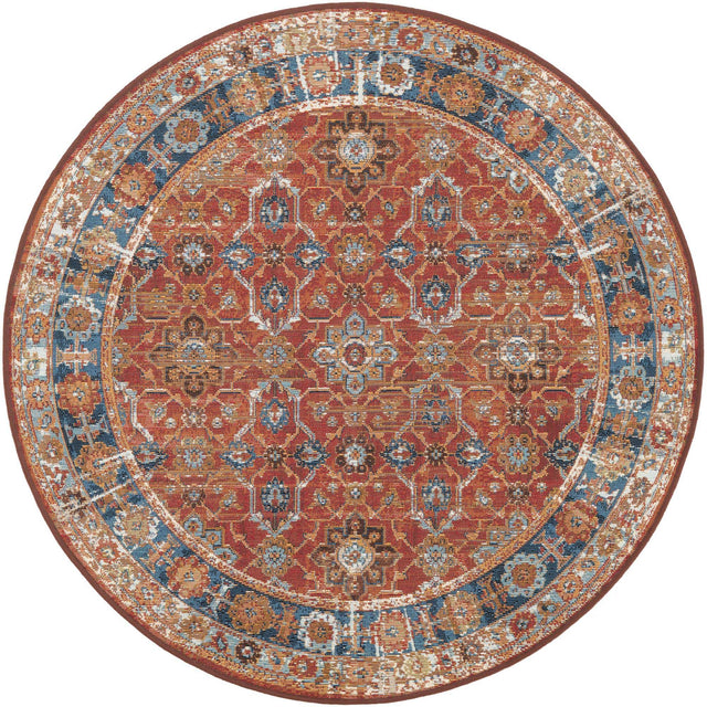 Antique Red 4' 1 x 4' 1 Outdoor Traditional Round Area Rug Weather Resistant for Patio, Deck, Terrace, Balcony, Porch Classical Design Outside Carpet for Sale at Rug Engine