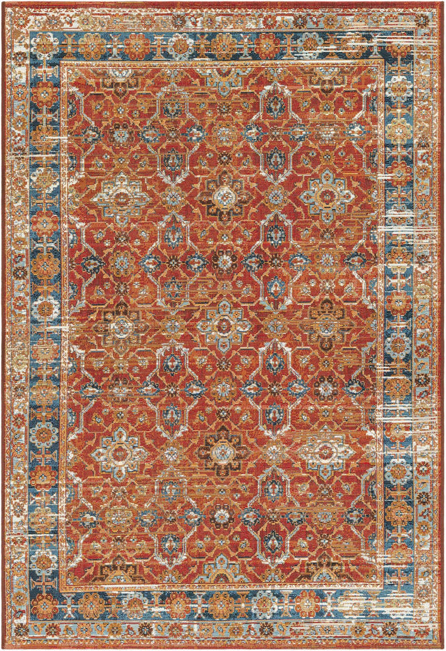 Antique Red 4' 1 x 6' 1 Outdoor Traditional Rectangle Area Rug Weather Resistant for Patio, Deck, Terrace, Balcony, Porch Classical Design Outside Carpet for Sale at Rug Engine