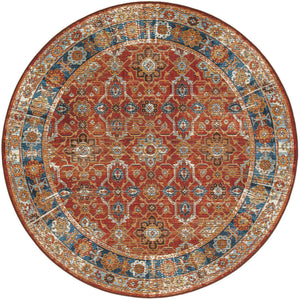 Antique Red 5' 1 x 5' 1 Outdoor Traditional Round Area Rug Weather Resistant for Patio, Deck, Terrace, Balcony, Porch Classical Design Outside Carpet for Sale at Rug Engine