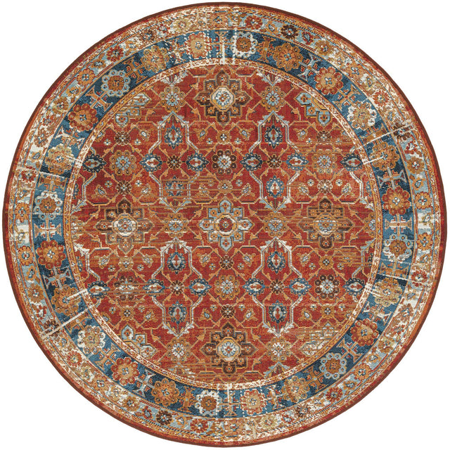Antique Red 5' 1 x 5' 1 Outdoor Traditional Round Area Rug Weather Resistant for Patio, Deck, Terrace, Balcony, Porch Classical Design Outside Carpet for Sale at Rug Engine
