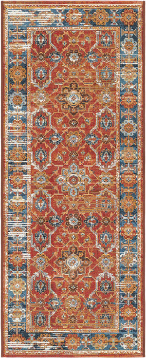 Antique Red 2' x 5' 1 Outdoor Traditional Runner Area Rug Weather Resistant for Patio, Deck, Terrace, Balcony, Porch Classical Design Outside Carpet for Sale at Rug Engine