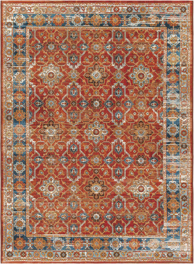 Antique Red 5' 1 x 7' 1 Outdoor Traditional Rectangle Area Rug Weather Resistant for Patio, Deck, Terrace, Balcony, Porch Classical Design Outside Carpet for Sale at Rug Engine