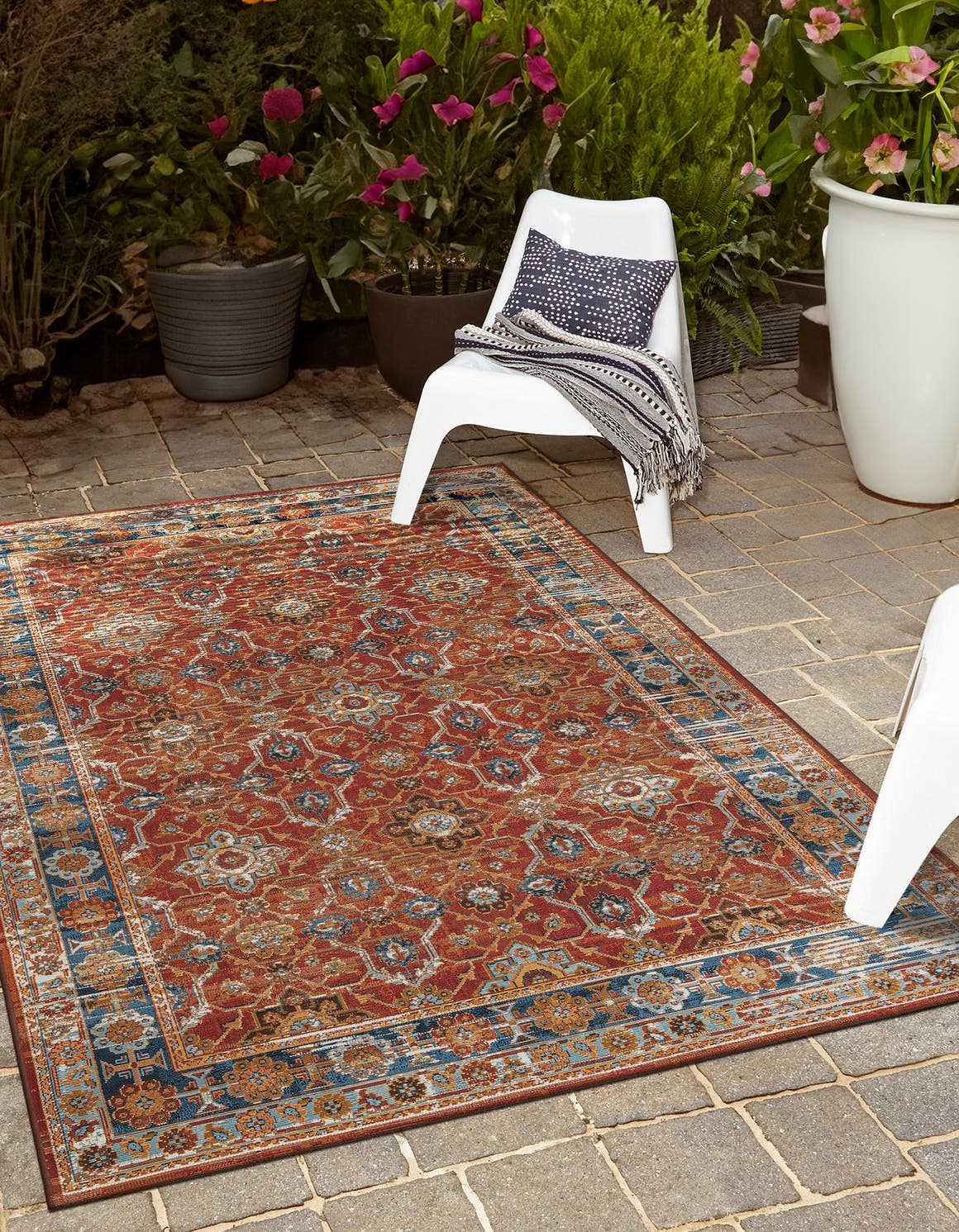Antique Red 2' x 3' 1 Outdoor Traditional Rectangle Area Rug Weather Resistant for Patio, Deck, Terrace, Balcony, Porch Classical Design Outside Carpet for Sale at Rug Engine