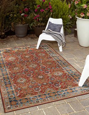 Antique Red 7' 10 x 10' Outdoor Traditional Rectangle Area Rug Weather Resistant for Patio, Deck, Terrace, Balcony, Porch Classical Design Outside Carpet for Sale at Rug Engine