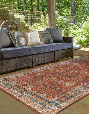Antique Red 7' 10 x 10' Outdoor Traditional Rectangle Area Rug Weather Resistant for Patio, Deck, Terrace, Balcony, Porch Classical Design Outside Carpet for Sale at Rug Engine