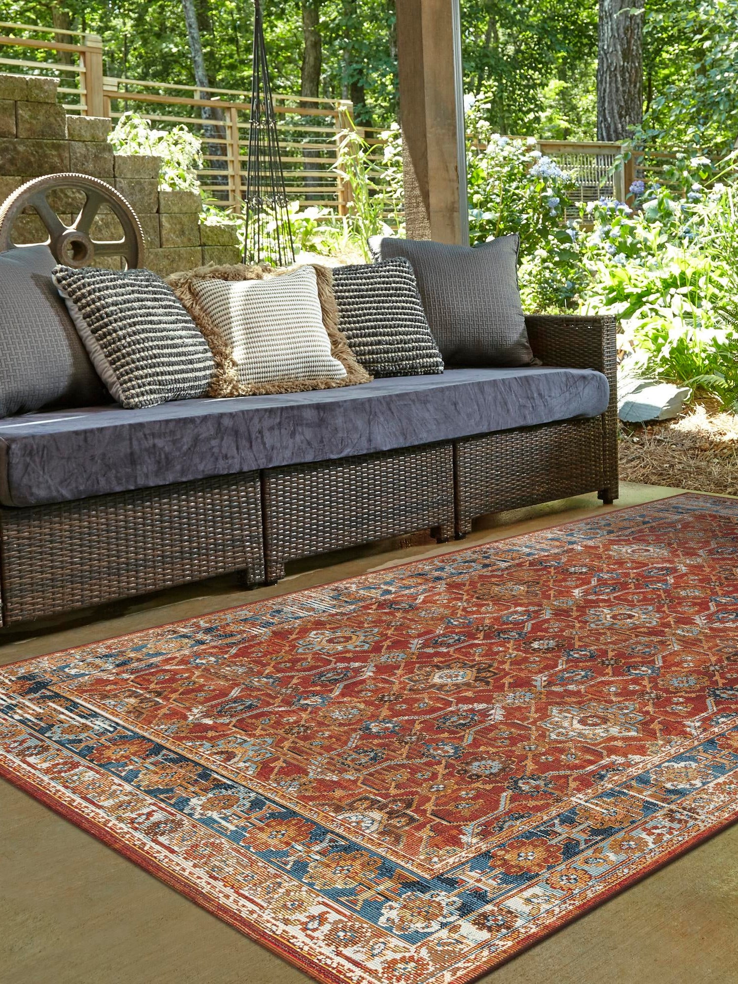 Antique Red 2' x 3' 1 Outdoor Traditional Rectangle Area Rug Weather Resistant for Patio, Deck, Terrace, Balcony, Porch Classical Design Outside Carpet for Sale at Rug Engine